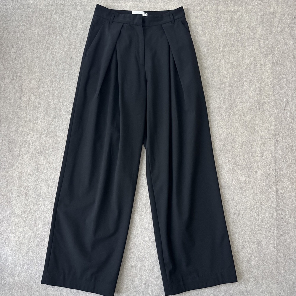 Pixie Market Wide Leg Pleated Pants Womens S Black Full Length Dress Career